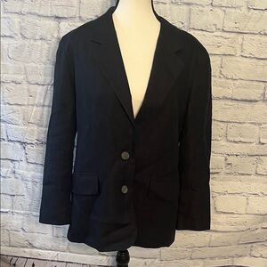 Talbots 100% Irish Linen Blazer Size 8P Petite Black Two Buttons Pockets
